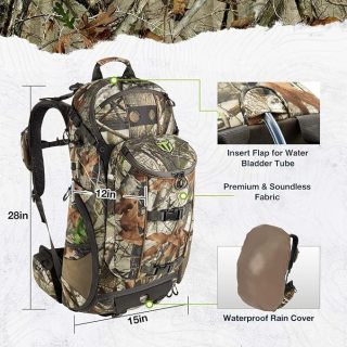 Hunting Pack 3400cu, Silent Hunting Bag, Internal Frame Hunting Backpack, Camo Hunting Day Pack with Rain Cover