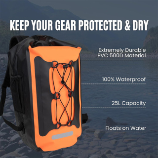 Dry Bag Backpackwith Straps Waterproof Backpack for Men and Woman and Roll Top, Cushioned Back Panel, Large Dry Sack - With Water Bottle Pocket