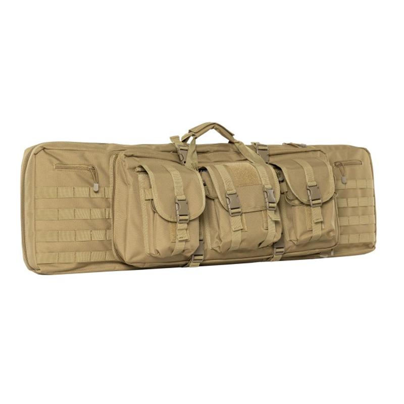 Tactical 600 Denier Polyester Double Carbine Soft Case Accessory Pouches Secondary Gun Compartment Quick Detach Buckles Inner Storage Backpack Straps