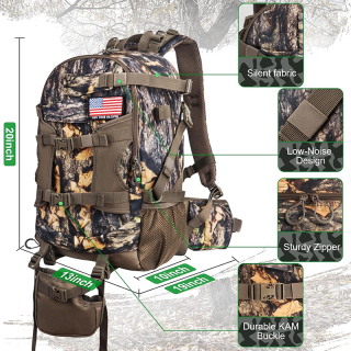 Hunting Backpack, Waterproof Camo Hunting Packs for Men, Durable Large Capacity Hunting Day Pack for Rifle Bow Gun