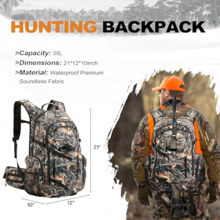 35L Hunting Backpack for Men, Waterproof Camo Hunting Pack with Rain Cover, Durable Large Capacity Hunting Day Pack