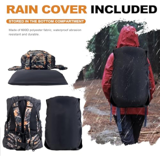 35L Hunting Backpack for Men, Waterproof Camo Hunting Pack with Rain Cover, Durable Large Capacity Hunting Day Pack