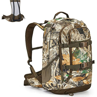 Hunting Backpack Internal Frame, Waterproof Hunting Pack with Rain Cover, 2200cu Realtree Edge Camo Hunting Daypack for Rifle Bow Gun