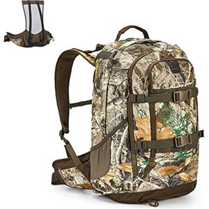 Hunting Backpack Internal Frame, Waterproof Hunting Pack with Rain Cover, 2200cu Realtree Edge Camo Hunting Daypack for Rifle Bow Gun