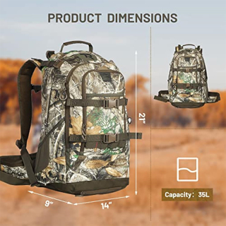 Hunting Backpack Internal Frame, Waterproof Hunting Pack with Rain Cover, 2200cu Realtree Edge Camo Hunting Daypack for Rifle Bow Gun