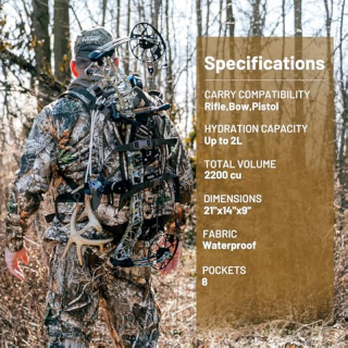 Hunting Backpack Internal Frame, Waterproof Hunting Pack with Rain Cover, 2200cu Realtree Edge Camo Hunting Daypack for Rifle Bow Gun