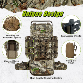 Hunting Backpack 5500cu with Frame and Rain Cover for Bow/Rifle/Pistol