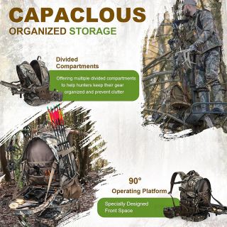 Hunting Backpack, Durable Camo Hunting Packs for Men, Large Capacity Hunting Day Pack for Rifle Bow Gun