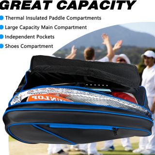 Padel Racket Backpack Large Capacity for Separate Waterproof Shoes Compartment Pickleball Accessories - Include Fence Hook & Thermal Insulated Pockets