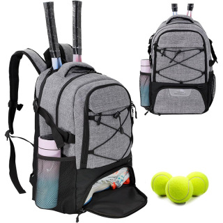 Large Tennis Racket Bag with Ventilated Shoe Compartment Holds 2 Tennis Pickleball Rackets, Tennis Pickleball Balls