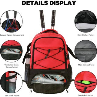 Large Tennis Racket Bag with Ventilated Shoe Compartment Holds 2 Tennis Pickleball Rackets, Tennis Pickleball Balls