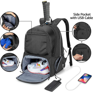 Tennis Bag for Men/Women with Separate Shoe Space Hold A Pair of Shoes Up to US Mens 12and Multi-Pockets for Accessories