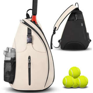 Tennis Sling Backpack Crossbody Water Resistant for Men Women, Compatible for Pickleball Badminton Rackets