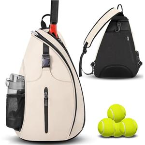 Tennis Sling Backpack Crossbody Water Resistant for Men Women, Compatible for Pickleball Badminton Rackets