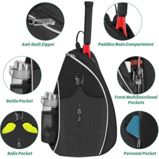 Tennis Sling Backpack Crossbody Water Resistant for Men Women, Compatible for Pickleball Badminton Rackets