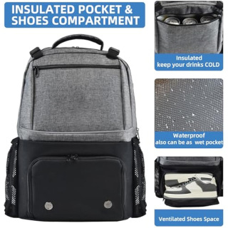 Tennis Racket Bags with Insulated Pocket and Separate Shoe Compartment to Hold Pickleball Paddle, Badminton Squash Racquet, and Accessories