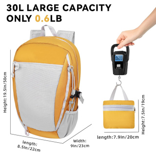 30L Ultra Lightweight Small Backpack for Men Packable Daypack for Travel Water Resistant Daypack for Women(Orange)