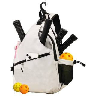 Pickleball Crossbody Backpack for Women Men, Sling Padel Bag Hold 2 to 4 Paddles with Multiple Compartments, Wet & Safety Pocket Fence Hook