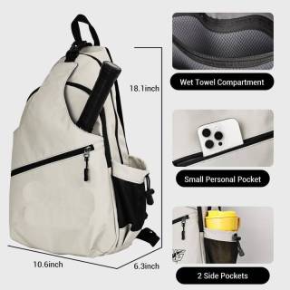 Pickleball Crossbody Backpack for Women Men, Sling Padel Bag Hold 2 to 4 Paddles with Multiple Compartments, Wet & Safety Pocket Fence Hook