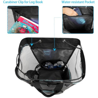 XL Mesh Dive Bag Backpack for Snorkeling Gear, Mask, Fins, Snorkel, with Shoe Compartment and Wet & Dry Separation, Black