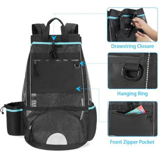 XL Mesh Dive Bag Backpack for Snorkeling Gear, Mask, Fins, Snorkel, with Shoe Compartment and Wet & Dry Separation, Black