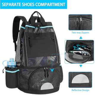 XL Mesh Dive Bag Backpack for Snorkeling Gear, Mask, Fins, Snorkel, with Shoe Compartment and Wet & Dry Separation, Black
