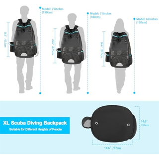 XL Mesh Dive Bag Backpack for Snorkeling Gear, Mask, Fins, Snorkel, with Shoe Compartment and Wet & Dry Separation, Black