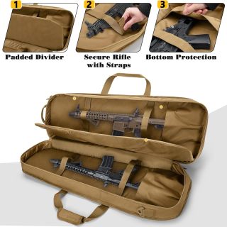 Soft Rifle Case with 3 Magazine Holders, Padded Shoulder Straps, Lockable Zipper and Molle System for Hunting and Shooting