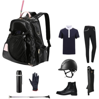 PU Leather Equestrian Backpack with Helmet Holder,Boot Bag Equestrian Horse Riding Bag,Waterproof Large Capacity Equestrian Helmet Bag (All Black)