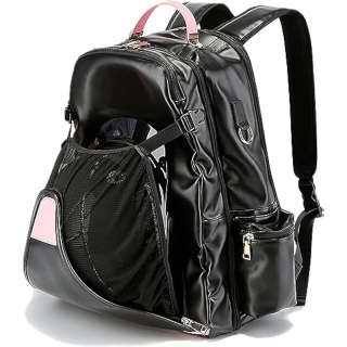 PU Leather Equestrian Backpack with Helmet Holder,Boot Bag Equestrian Horse Riding Bag,Waterproof Large Capacity Equestrian Helmet Bag (All Black)