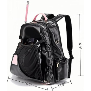 PU Leather Equestrian Backpack with Helmet Holder,Boot Bag Equestrian Horse Riding Bag,Waterproof Large Capacity Equestrian Helmet Bag (All Black)