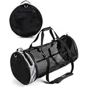 Heavy Duty Mesh Dive Duffel Bag for Scuba Diving, Snorkeling, Swimming, Beach and Travel. Quick Rinse Design. Water-Proof Pocket, Collapsible