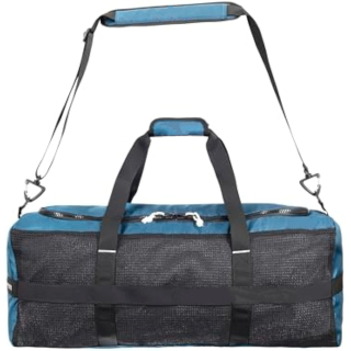 95L Mesh Dive Bag with Double Duffel Straps and Adjustable Shoulder Strap for Scuba Diving Gear, Denim Blue Color Fabric
