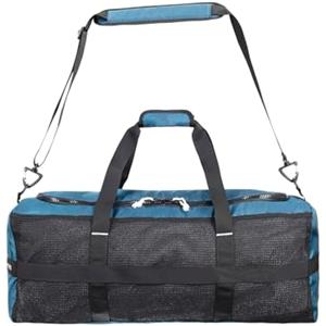 95L Mesh Dive Bag with Double Duffel Straps and Adjustable Shoulder Strap for Scuba Diving Gear, Denim Blue Color Fabric