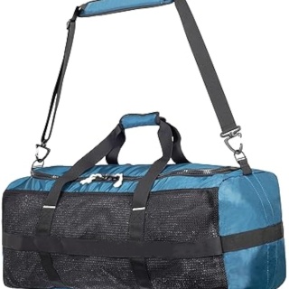 95L Mesh Dive Bag with Double Duffel Straps and Adjustable Shoulder Strap for Scuba Diving Gear, Denim Blue Color Fabric