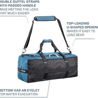 95L Mesh Dive Bag with Double Duffel Straps and Adjustable Shoulder Strap for Scuba Diving Gear, Denim Blue Color Fabric