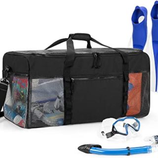 XL Mesh Dive Duffel Bag for Scuba Diving Gear, Oversized Sport Duffle Bag for Snorkeling, Swimming, Beach and Gym Items, Black (Empty Bag Only)