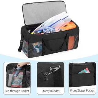 XL Mesh Dive Duffel Bag for Scuba Diving Gear, Oversized Sport Duffle Bag for Snorkeling, Swimming, Beach and Gym Items, Black (Empty Bag Only)