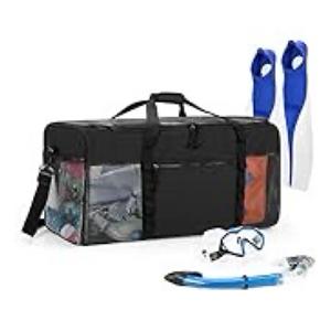 XL Mesh Dive Duffel Bag for Scuba Diving Gear, Oversized Sport Duffle Bag for Snorkeling, Swimming, Beach and Gym Items, Black (Empty Bag Only)