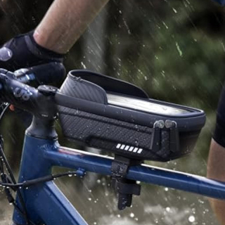 [2 in 1] Bike Phone Bag, Bike Phone Holder Mount, Bicycle Top Tube Bag, Cycling Pouch with Rain Cover, Bike Accessories for Phones Under 7