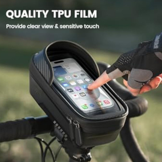 [2 in 1] Bike Phone Bag, Bike Phone Holder Mount, Bicycle Top Tube Bag, Cycling Pouch with Rain Cover, Bike Accessories for Phones Under 7