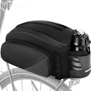 12L Waterproof Reflective Bicycle Trunk Bag, Cycling Rear Seat Carrier Backseat Storage Luggage with Water Bottle Holder, Shoulder Strap