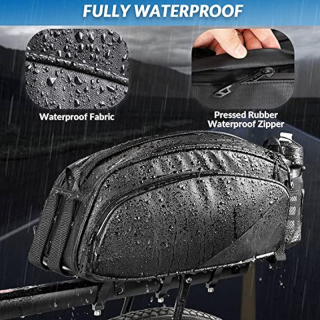 12L Waterproof Reflective Bicycle Trunk Bag, Cycling Rear Seat Carrier Backseat Storage Luggage with Water Bottle Holder, Shoulder Strap