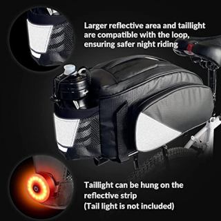 12L Waterproof Reflective Bicycle Trunk Bag, Cycling Rear Seat Carrier Backseat Storage Luggage with Water Bottle Holder, Shoulder Strap