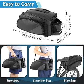 12L Waterproof Reflective Bicycle Trunk Bag, Cycling Rear Seat Carrier Backseat Storage Luggage with Water Bottle Holder, Shoulder Strap