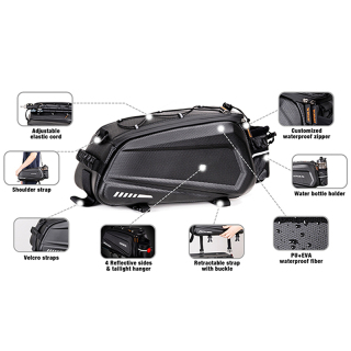 Hard Shell Waterproof Bike Ebike Trunk Pannier Saddle Seat Bag Carrier with Reflector, Rain Cover & Shoulder Strap for Commuter Travel Outdoor