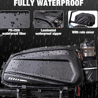 Hard Shell Waterproof Bike Ebike Trunk Pannier Saddle Seat Bag Carrier with Reflector, Rain Cover & Shoulder Strap for Commuter Travel Outdoor