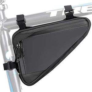 Water Resistant Reflective Bicycle Triangle Bag with Two Side Pockets, Strap-On Under Seat Tool Accessories Pouch for Mountain Road Bike Trip