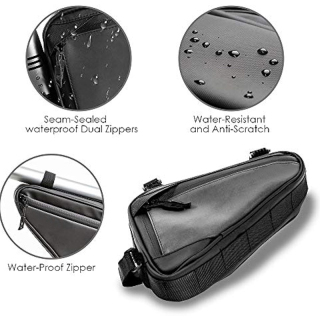 Water Resistant Reflective Bicycle Triangle Bag with Two Side Pockets, Strap-On Under Seat Tool Accessories Pouch for Mountain Road Bike Trip