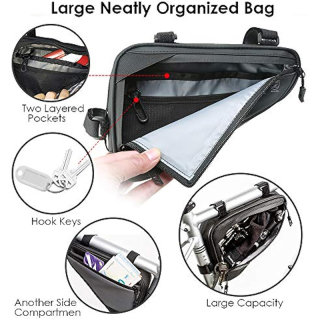 Water Resistant Reflective Bicycle Triangle Bag with Two Side Pockets, Strap-On Under Seat Tool Accessories Pouch for Mountain Road Bike Trip